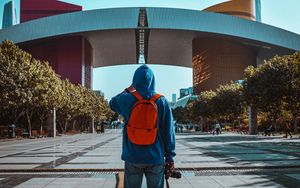 Preview wallpaper man, alone, style, trees, street