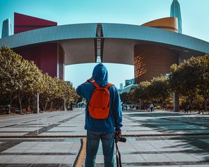 Preview wallpaper man, alone, style, trees, street