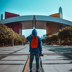 Preview wallpaper man, alone, style, trees, street