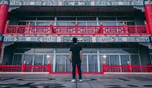 Preview wallpaper man, alone, temple, architecture