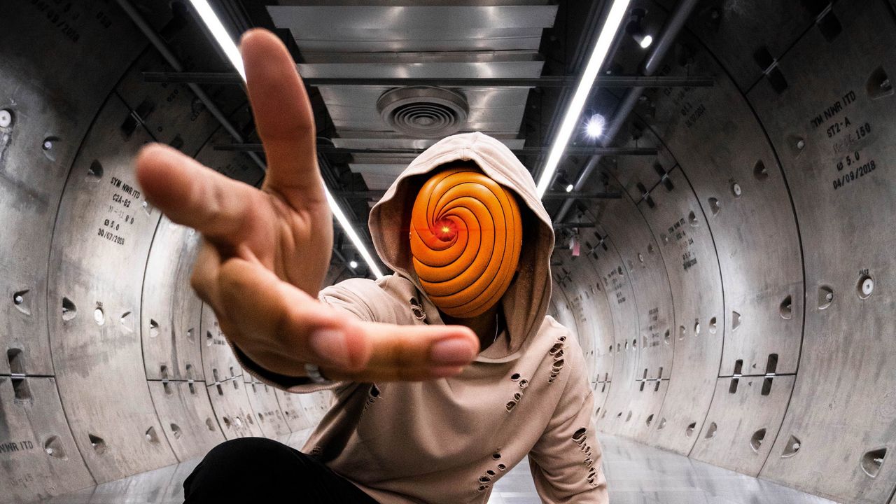 Wallpaper man, anonymous, hood, spiral, gesture, sneakers