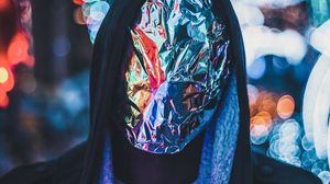 Preview wallpaper man, anonymous, hood, foil, crumpled