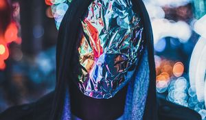 Preview wallpaper man, anonymous, hood, foil, crumpled