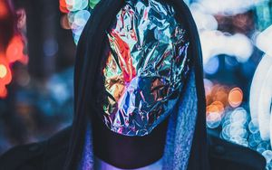 Preview wallpaper man, anonymous, hood, foil, crumpled