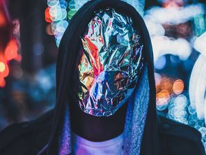 Preview wallpaper man, anonymous, hood, foil, crumpled