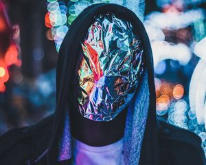 Preview wallpaper man, anonymous, hood, foil, crumpled