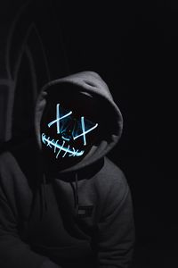 Preview wallpaper man, anonymous, mask, neon, dark