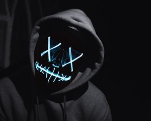 Preview wallpaper man, anonymous, mask, neon, dark