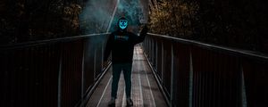 Preview wallpaper man, anonymous, mask, neon, smoke, bridge