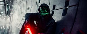 Preview wallpaper man, anonymous, mask, neon, tunnel