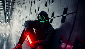 Preview wallpaper man, anonymous, mask, neon, tunnel