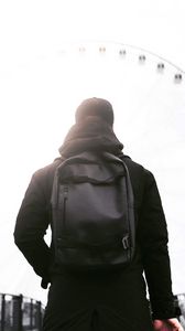 Preview wallpaper man, backpack, black, jacket, style