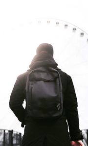 Preview wallpaper man, backpack, black, jacket, style