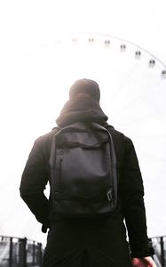 Preview wallpaper man, backpack, black, jacket, style