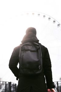 Preview wallpaper man, backpack, black, jacket, style