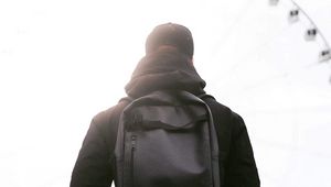 Preview wallpaper man, backpack, black, jacket, style