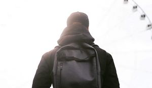 Preview wallpaper man, backpack, black, jacket, style