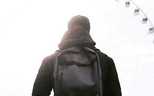 Preview wallpaper man, backpack, black, jacket, style