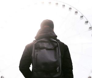 Preview wallpaper man, backpack, black, jacket, style