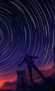 Preview wallpaper man, backpack, starry sky, night, art