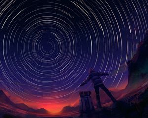 Preview wallpaper man, backpack, starry sky, night, art