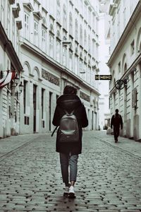 Preview wallpaper man, backpack, street, city, style