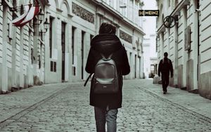 Preview wallpaper man, backpack, street, city, style