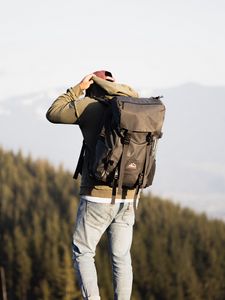 Preview wallpaper man, backpack, style, camping