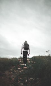 Preview wallpaper man, backpack, travel, walk, nature