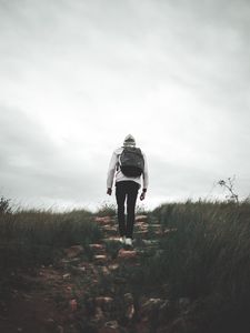 Preview wallpaper man, backpack, travel, walk, nature