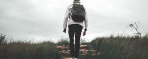 Preview wallpaper man, backpack, travel, walk, nature