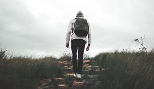 Preview wallpaper man, backpack, travel, walk, nature