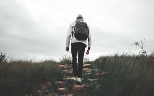 Preview wallpaper man, backpack, travel, walk, nature