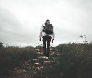 Preview wallpaper man, backpack, travel, walk, nature