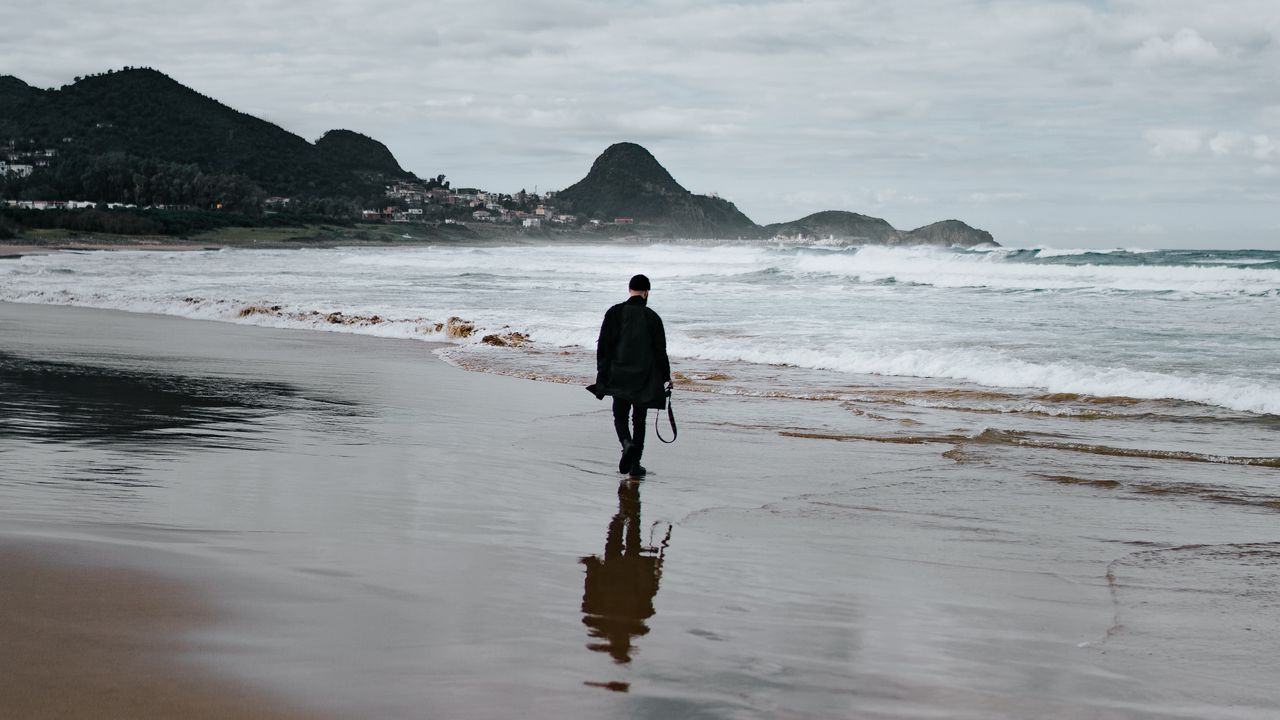 Wallpaper man, beach, shore, waves, water