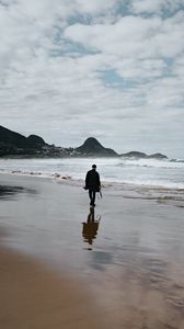 Preview wallpaper man, beach, shore, waves, water
