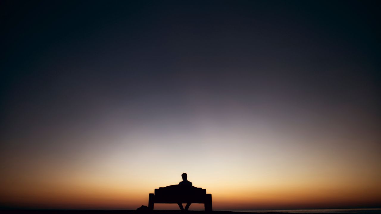 Wallpaper man, bench, alone, silhouette, dark