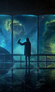 Preview wallpaper man, bird, space, dark, art