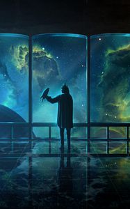 Preview wallpaper man, bird, space, dark, art