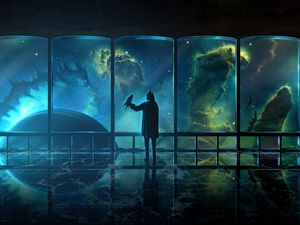 Preview wallpaper man, bird, space, dark, art