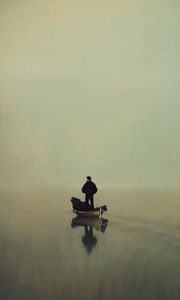 Preview wallpaper man, boat, alone, art