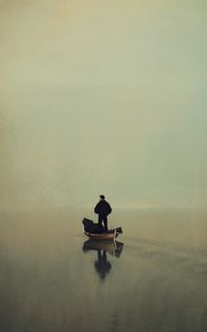 Preview wallpaper man, boat, alone, art
