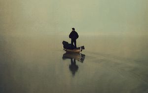 Preview wallpaper man, boat, alone, art