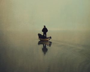 Preview wallpaper man, boat, alone, art