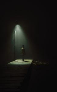 Preview wallpaper man, boat, lantern, alone, art