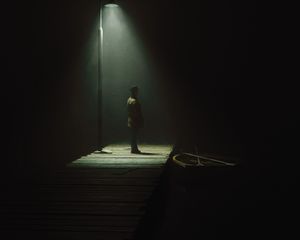 Preview wallpaper man, boat, lantern, alone, art
