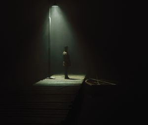 Preview wallpaper man, boat, lantern, alone, art