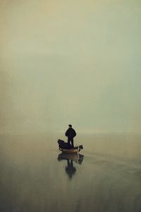 Preview wallpaper man, boat, water, alone, art