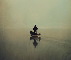Preview wallpaper man, boat, water, alone, art