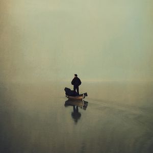 Preview wallpaper man, boat, water, alone, art